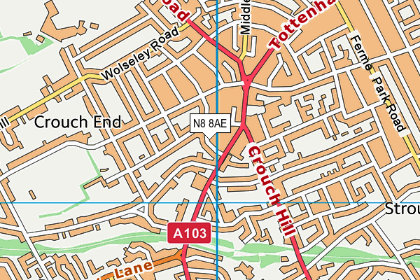 N8 8AE map - OS VectorMap District (Ordnance Survey)