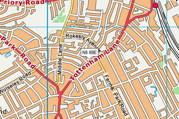 N8 8BE map - OS VectorMap District (Ordnance Survey)
