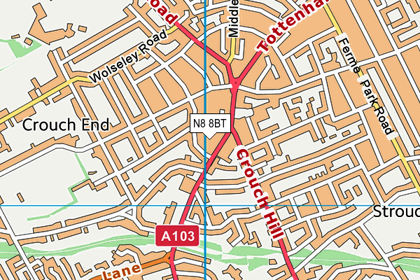 N8 8BT map - OS VectorMap District (Ordnance Survey)