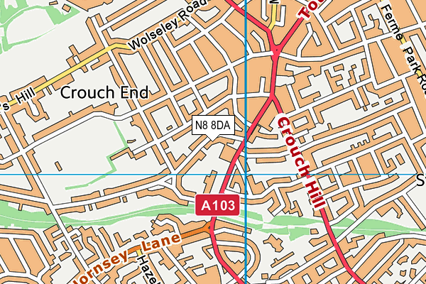 Trugym Crouch End For Women (Closed) map (N8 8DA) - OS VectorMap District (Ordnance Survey)