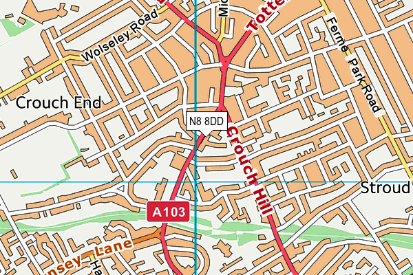 N8 8DD map - OS VectorMap District (Ordnance Survey)