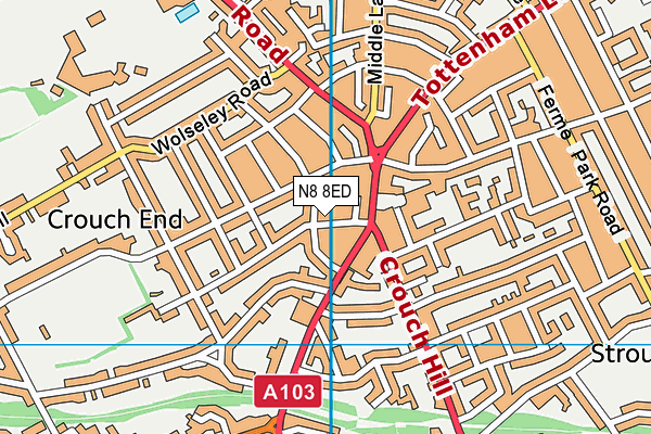 N8 8ED map - OS VectorMap District (Ordnance Survey)