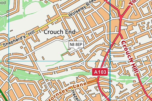 N8 8EP map - OS VectorMap District (Ordnance Survey)