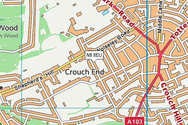 N8 8EU map - OS VectorMap District (Ordnance Survey)