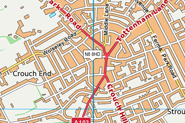 N8 8HD map - OS VectorMap District (Ordnance Survey)