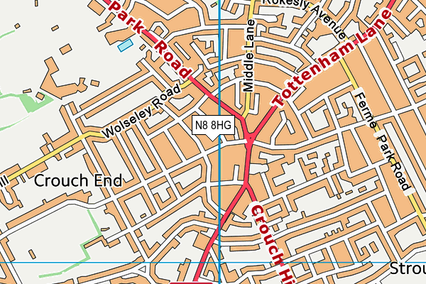 N8 8HG map - OS VectorMap District (Ordnance Survey)