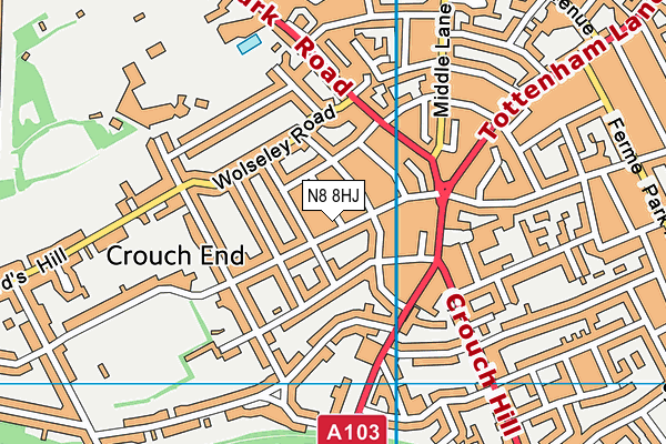 N8 8HJ map - OS VectorMap District (Ordnance Survey)