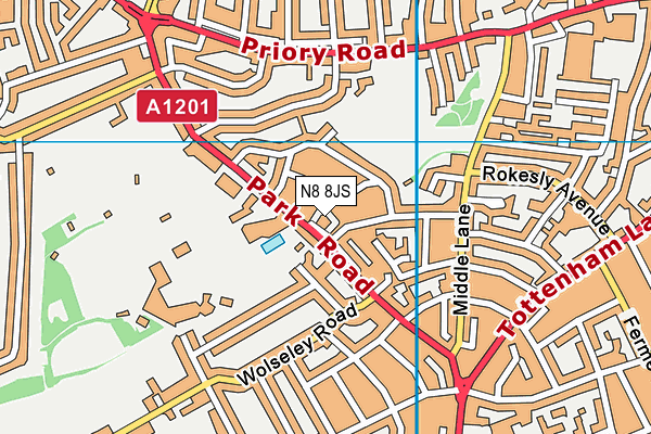 N8 8JS map - OS VectorMap District (Ordnance Survey)