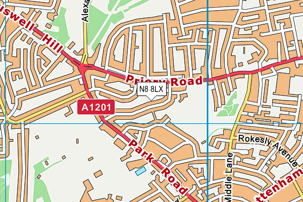 N8 8LX map - OS VectorMap District (Ordnance Survey)