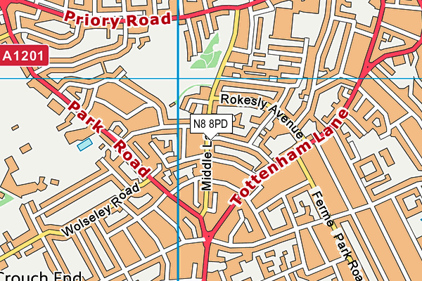 N8 8PD map - OS VectorMap District (Ordnance Survey)