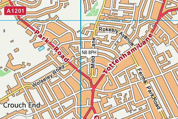 N8 8PH map - OS VectorMap District (Ordnance Survey)