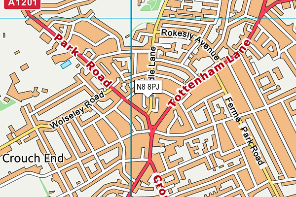 N8 8PJ map - OS VectorMap District (Ordnance Survey)