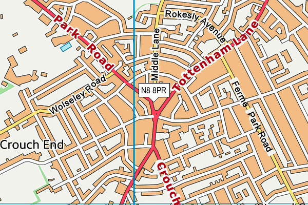 N8 8PR map - OS VectorMap District (Ordnance Survey)