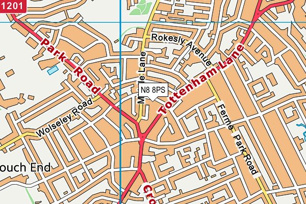 N8 8PS map - OS VectorMap District (Ordnance Survey)