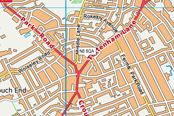 N8 8QA map - OS VectorMap District (Ordnance Survey)