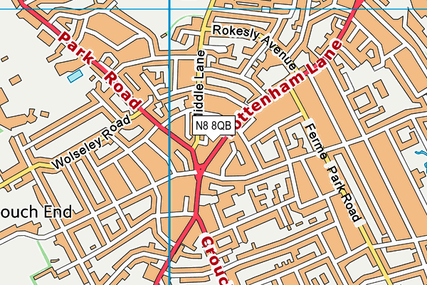 N8 8QB map - OS VectorMap District (Ordnance Survey)