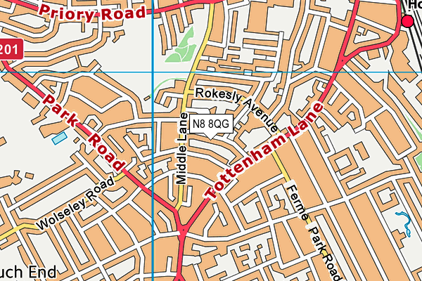 N8 8QG map - OS VectorMap District (Ordnance Survey)