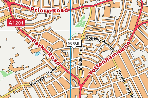 N8 8QH map - OS VectorMap District (Ordnance Survey)