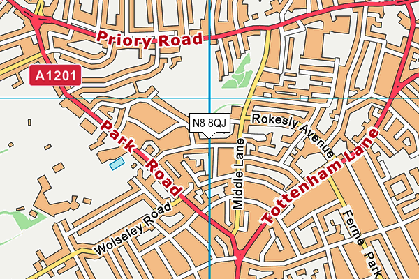 N8 8QJ map - OS VectorMap District (Ordnance Survey)