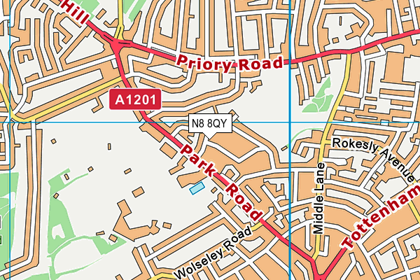 N8 8QY map - OS VectorMap District (Ordnance Survey)