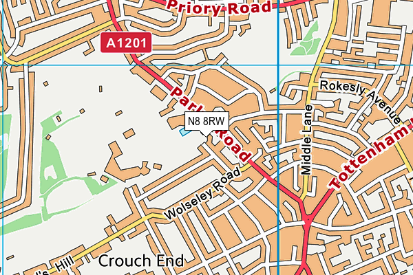 N8 8RW map - OS VectorMap District (Ordnance Survey)