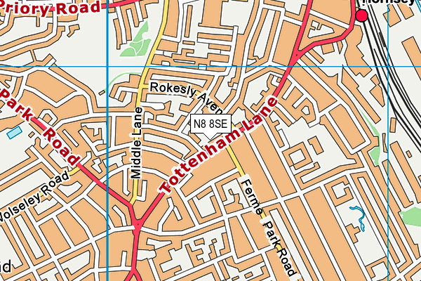 N8 8SE map - OS VectorMap District (Ordnance Survey)