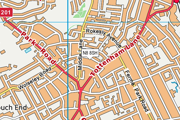 N8 8SH map - OS VectorMap District (Ordnance Survey)
