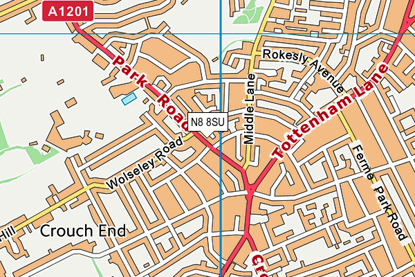 N8 8SU map - OS VectorMap District (Ordnance Survey)