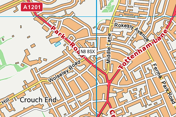 N8 8SX map - OS VectorMap District (Ordnance Survey)