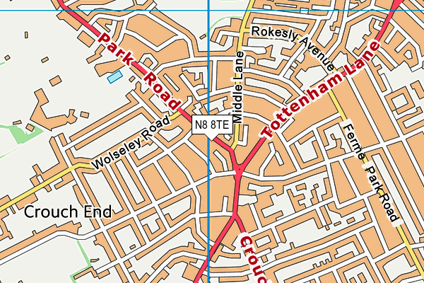 N8 8TE map - OS VectorMap District (Ordnance Survey)