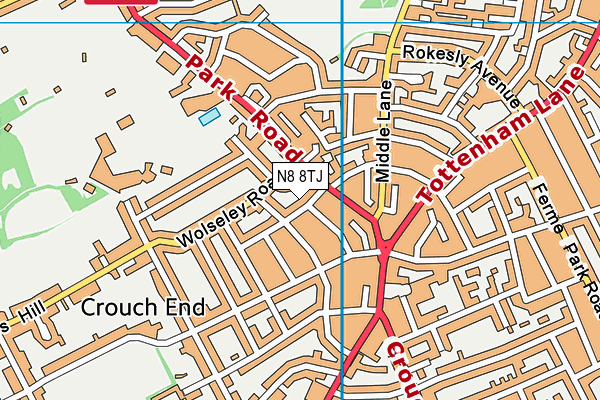 N8 8TJ map - OS VectorMap District (Ordnance Survey)
