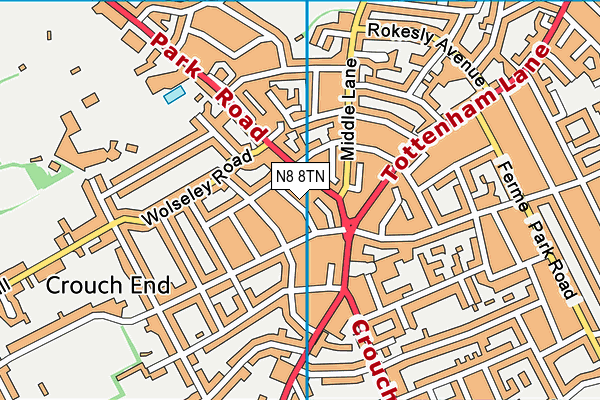 N8 8TN map - OS VectorMap District (Ordnance Survey)