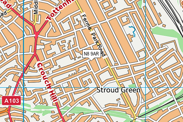 N8 9AR map - OS VectorMap District (Ordnance Survey)