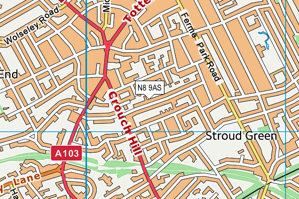 N8 9AS map - OS VectorMap District (Ordnance Survey)