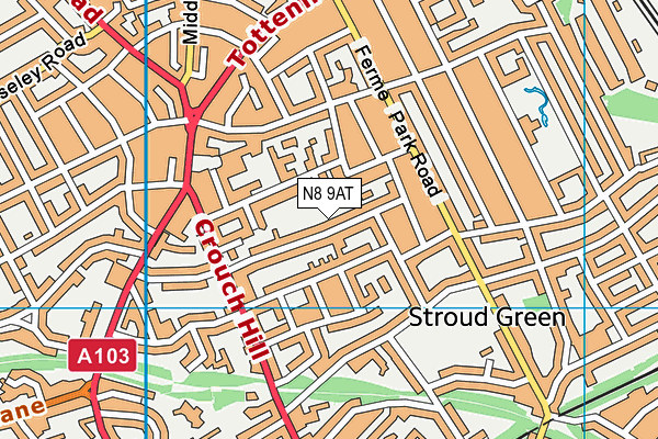 N8 9AT map - OS VectorMap District (Ordnance Survey)