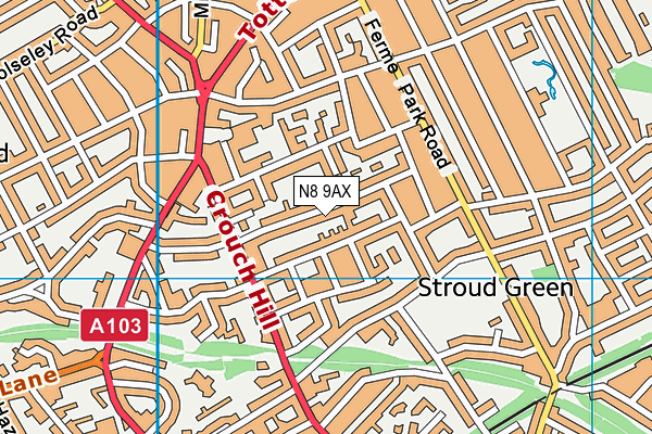 N8 9AX map - OS VectorMap District (Ordnance Survey)