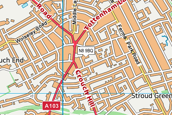 N8 9BQ map - OS VectorMap District (Ordnance Survey)