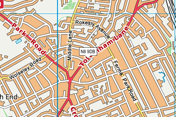 N8 9DB map - OS VectorMap District (Ordnance Survey)