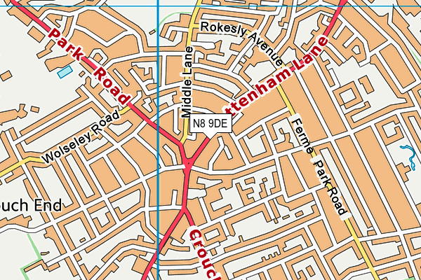 N8 9DE map - OS VectorMap District (Ordnance Survey)