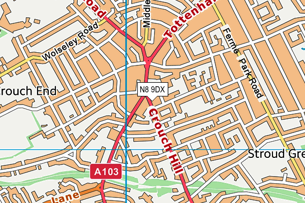 N8 9DX map - OS VectorMap District (Ordnance Survey)