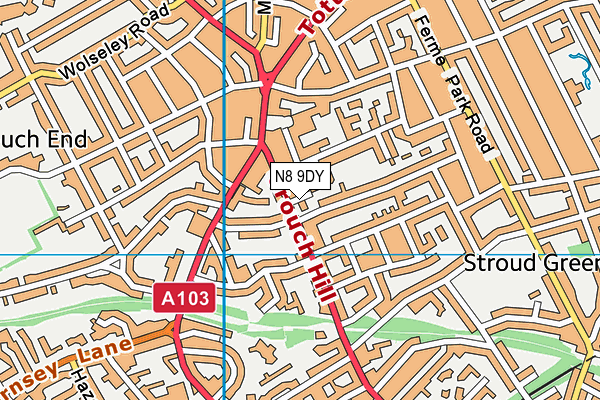 N8 9DY map - OS VectorMap District (Ordnance Survey)