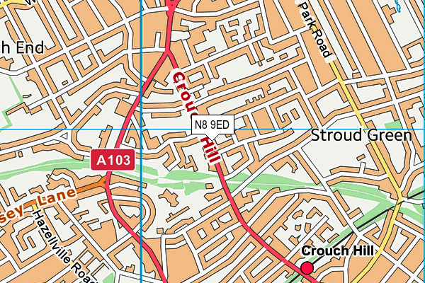 N8 9ED map - OS VectorMap District (Ordnance Survey)