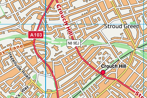 N8 9EJ map - OS VectorMap District (Ordnance Survey)