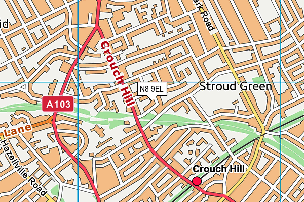 N8 9EL map - OS VectorMap District (Ordnance Survey)