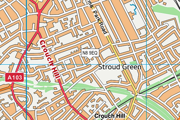 N8 9EQ map - OS VectorMap District (Ordnance Survey)