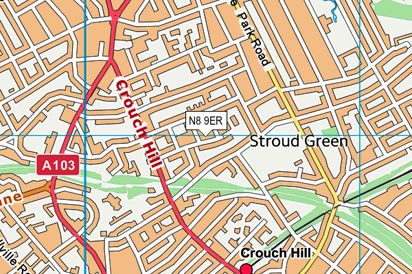 N8 9ER map - OS VectorMap District (Ordnance Survey)