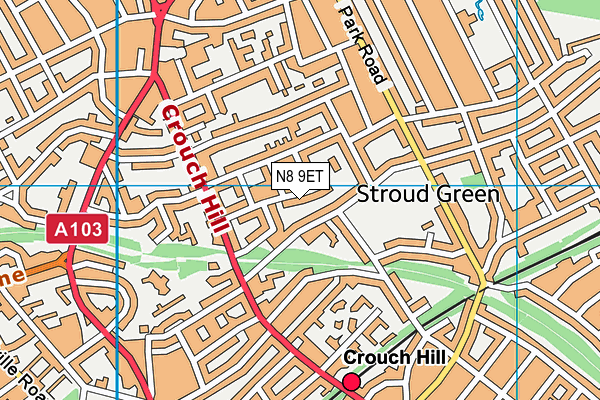 N8 9ET map - OS VectorMap District (Ordnance Survey)