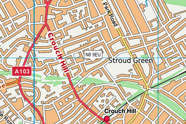 N8 9EU map - OS VectorMap District (Ordnance Survey)