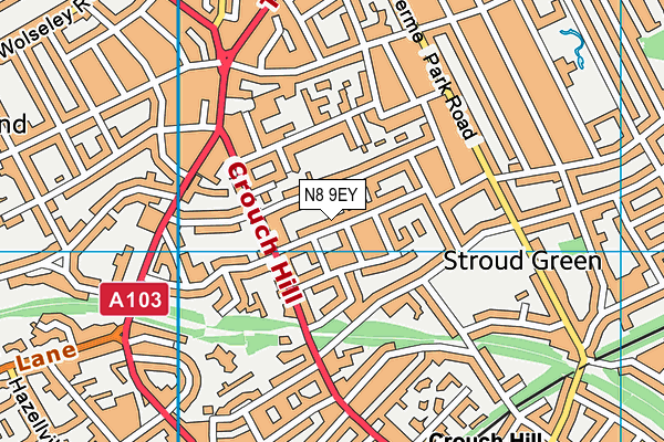 N8 9EY map - OS VectorMap District (Ordnance Survey)