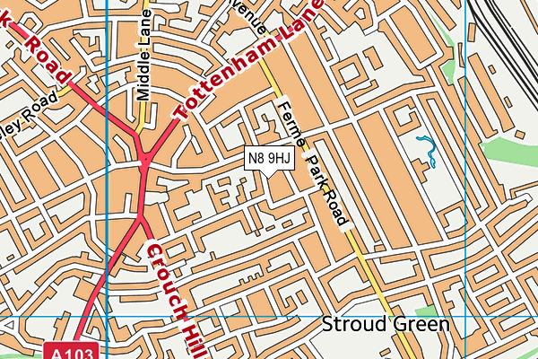 N8 9HJ map - OS VectorMap District (Ordnance Survey)